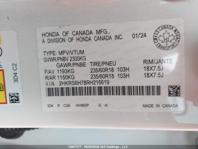 2HKRS6H78RH216619 Honda CR-V EXL