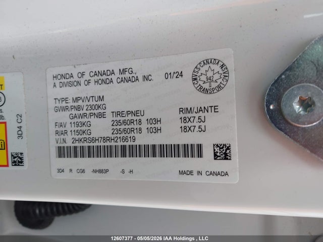 2HKRS6H78RH216619 Honda CR-V EXL