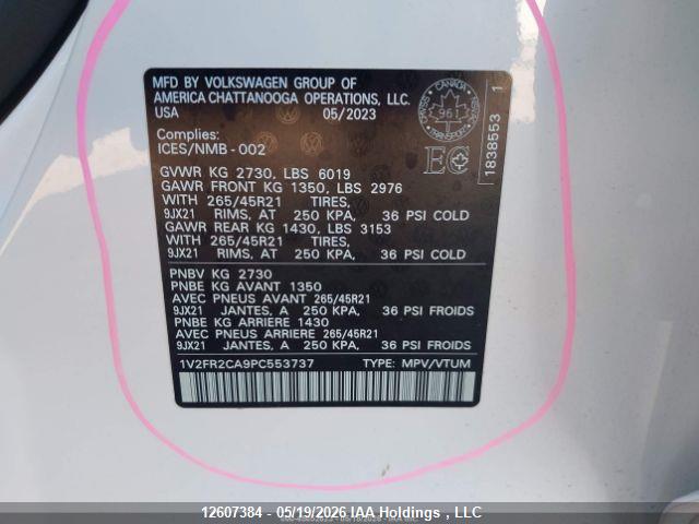 12607384 :رقم المزاد ، 1V2FR2CA9PC553737 vin ، 2023 Volkswagen Atlas 3.6 Fsi Execline مزاد بيع