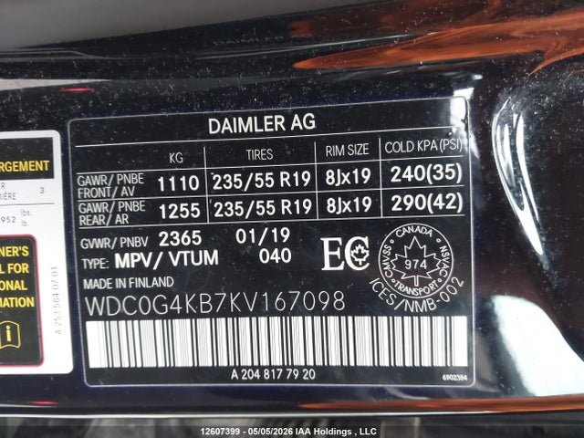 Aukcja sprzedaży 2019 Mercedes-benz Glc 300 4matic, vin: WDC0G4KB7KV167098, numer aukcji: 12607399