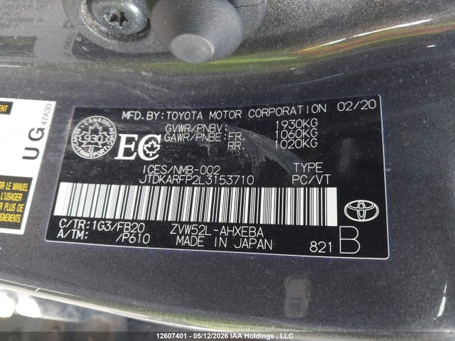 Aukcja sprzedaży 2020 Toyota Prius Prime, vin: JTDKARFP2L3153710, numer aukcji: 12607401