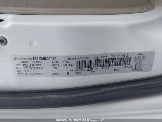 Aukcja sprzedaży 2016 Dodge Grand Caravan Se, vin: 2C4RDGBGXGR331358, numer aukcji: 12607409