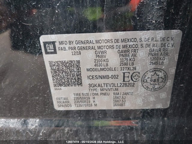 Aukcja sprzedaży 2020 Gmc Terrain Sle, vin: 3GKALTEV3LL228202, numer aukcji: 12607419
