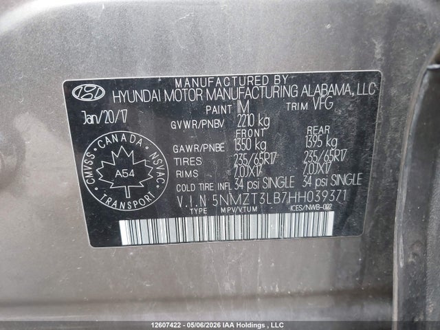 5NMZT3LB7HH039371 Hyundai Santa Fe Sport 2.4 Base