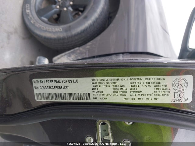2023 Ram 1500 Classic Tradesman მანქანა იყიდება აუქციონზე, vin: 3C6RR7KG5PG681527, აუქციონის ნომერი: 12607423