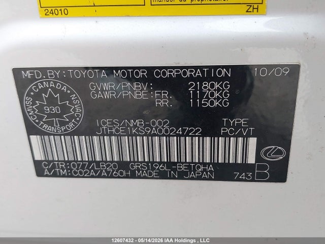 Продажа на аукционе авто 2010 Lexus Gs 350 350, vin: JTHCE1KS9A0024722, номер лота: 12607432