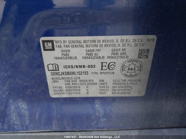 3GNCJKSB6HL152133 Chevrolet TRAX LS