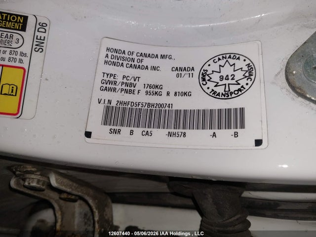 Продажа на аукционе авто 2011 Acura Csx, vin: 2HHFD5F57BH200741, номер лота: 12607440