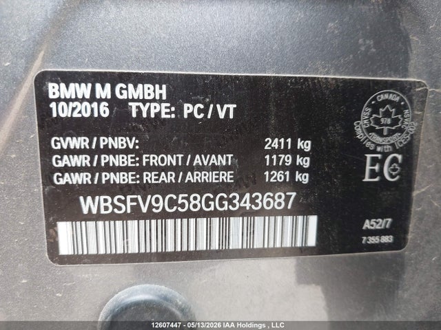 Aukcja sprzedaży 2016 Bmw M5, vin: WBSFV9C58GG343687, numer aukcji: 12607447
