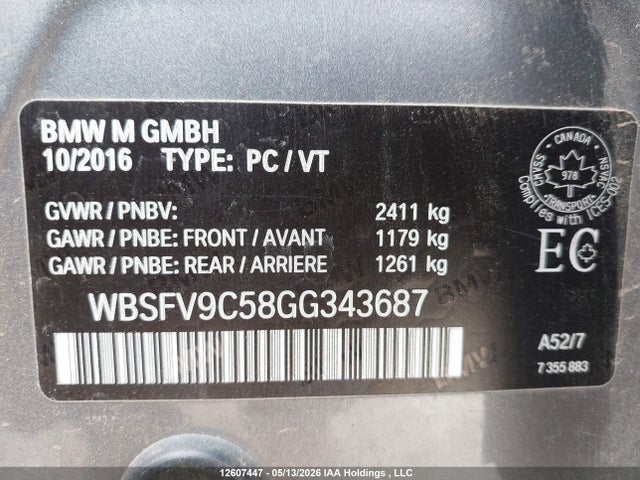 Aukcja sprzedaży 2016 Bmw M5, vin: WBSFV9C58GG343687, numer aukcji: 12607447