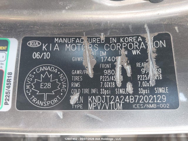 12607452 :رقم المزاد ، KNDJT2A24B7202129 vin ، 2011 Kia Soul 2.0l 2u/2.0l 4u/2.0l 4u Burner/2.0l 4u Luxury/2.0l 4u Retro/2.0l 4u Sx مزاد بيع