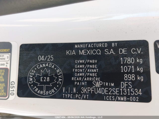 12607454 :رقم المزاد ، 3KPFU4DE2SE131534 vin ، 2025 Kia K4 Ex مزاد بيع