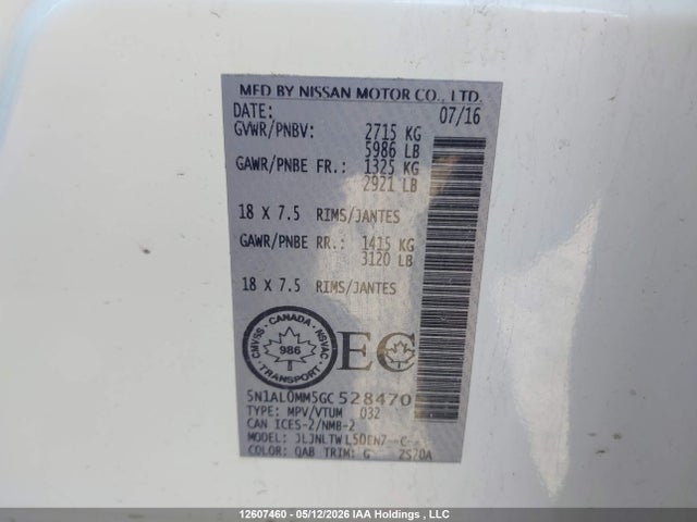 Auction sale of the 2016 Infiniti Qx60, vin: 5N1AL0MM5GC528470, lot number: 12607460