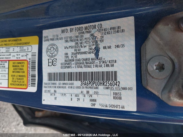 Продажа на аукционе авто 2017 Ford Fusion Se Phev, vin: 3FA6P0PU0HR256042, номер лота: 12607465