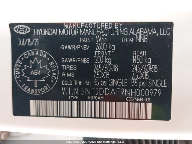 Aukcja sprzedaży 2022 Hyundai Santa Cruz Sel Premium, vin: 5NTJDDAF9NH000979, numer aukcji: 12607472