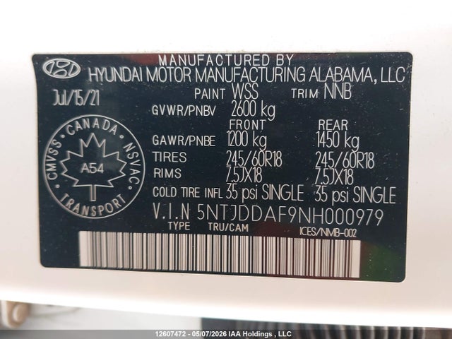 Aukcja sprzedaży 2022 Hyundai Santa Cruz Sel Premium, vin: 5NTJDDAF9NH000979, numer aukcji: 12607472
