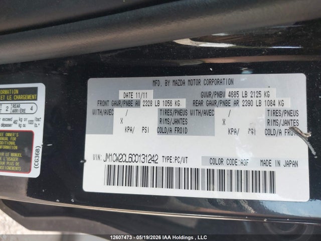 2012 Mazda Mazda5 Gs მანქანა იყიდება აუქციონზე, vin: JM1CW2CL6C0131242, აუქციონის ნომერი: 12607473
