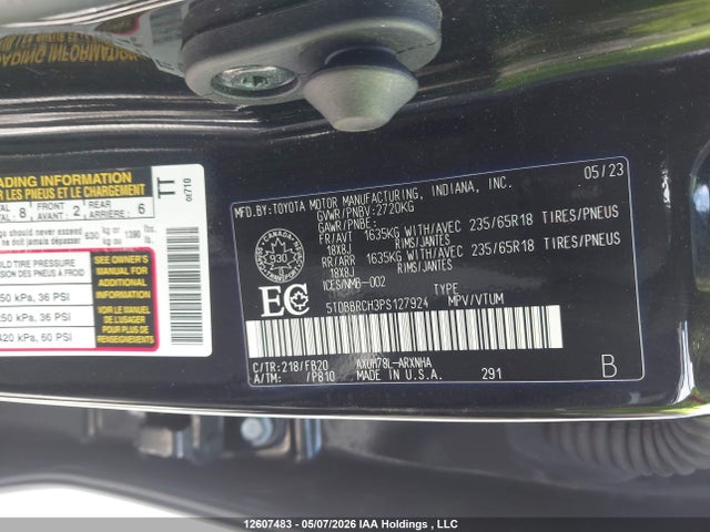 2023 Toyota Highlander Hybrid Le მანქანა იყიდება აუქციონზე, vin: 5TDBBRCH3PS127924, აუქციონის ნომერი: 12607483