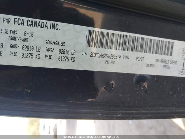 12607491 :رقم المزاد ، 2C3CDXHG9GH280510 vin ، 2016 Dodge Charger Sxt مزاد بيع