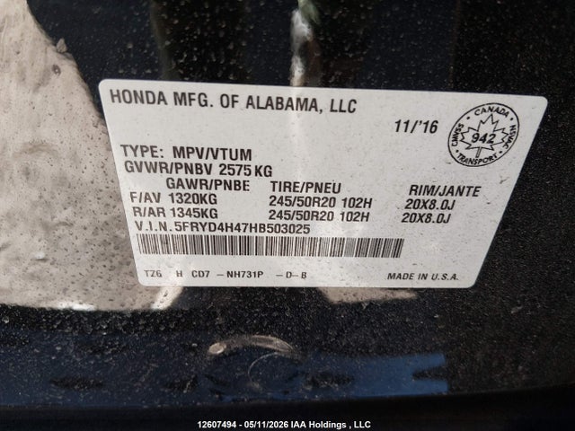 2017 Acura Mdx Navigation Package მანქანა იყიდება აუქციონზე, vin: 5FRYD4H47HB503025, აუქციონის ნომერი: 12607494