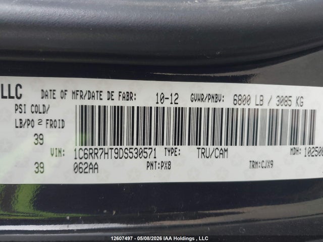 Aukcja sprzedaży 2013 Ram 1500 Sport, vin: 1C6RR7HT9DS530571, numer aukcji: 12607497