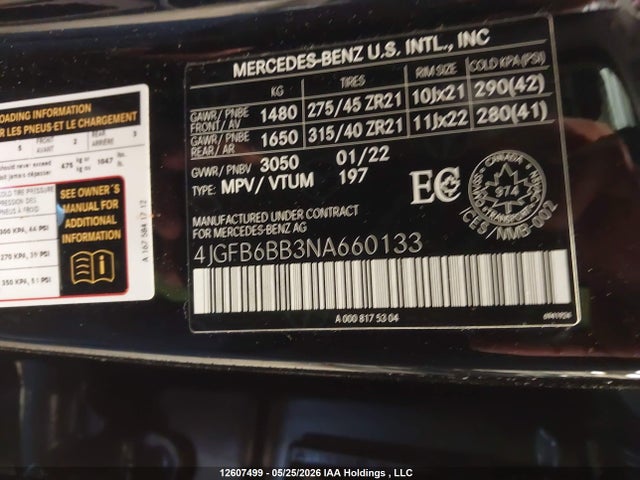 12607499 :رقم المزاد ، 4JGFB6BB3NA660133 vin ، 2022 Mercedes-benz Gle Amg 53 4matic مزاد بيع