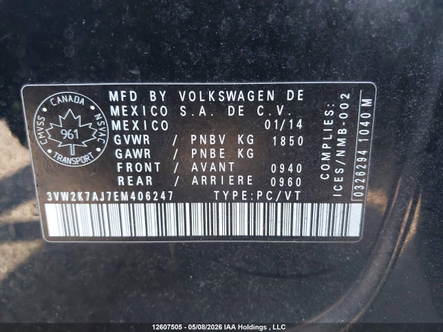Aukcja sprzedaży 2014 Volkswagen Jetta S, vin: 3VW2K7AJ7EM406247, numer aukcji: 12607505