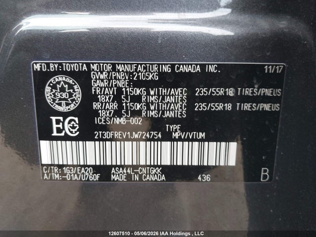 2T3DFREV1JW724754 Toyota Rav4 Limited