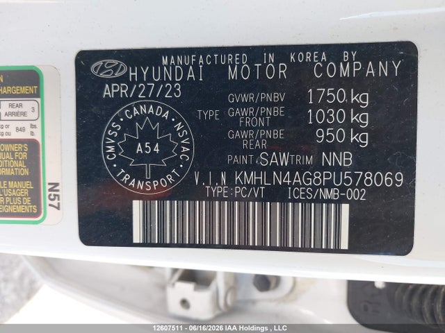 2023 Hyundai Elantra Luxury Ivt მანქანა იყიდება აუქციონზე, vin: KMHLN4AG8PU578069, აუქციონის ნომერი: 12607511