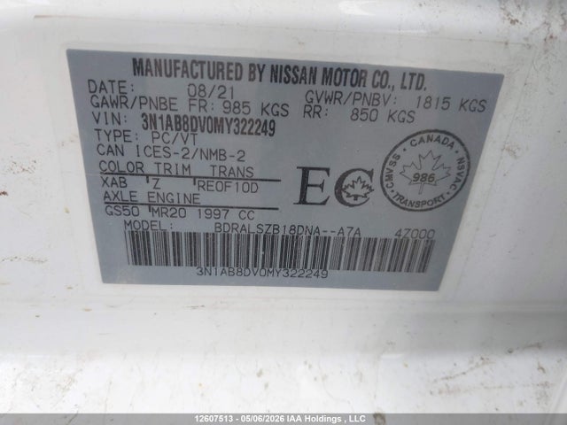 3N1AB8DV0MY322249 Nissan SENTRA SR
