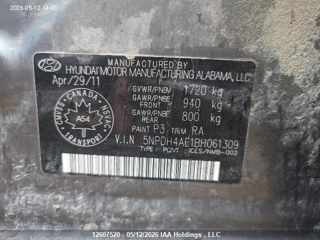 Продаж на аукціоні авто 2011 Hyundai Elantra Gl, vin: 5NPDH4AE1BH061309, номер лоту: 12607520