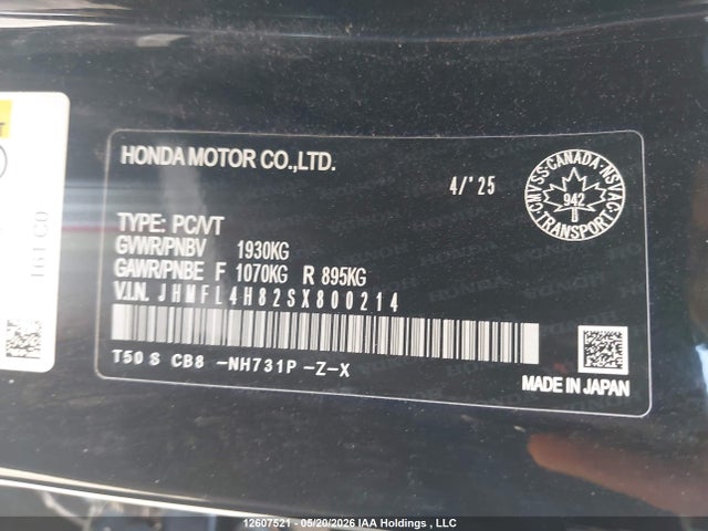 Продажа на аукционе авто 2025 Honda Civic Hybrid Sport, vin: JHMFL4H82SX800214, номер лота: 12607521