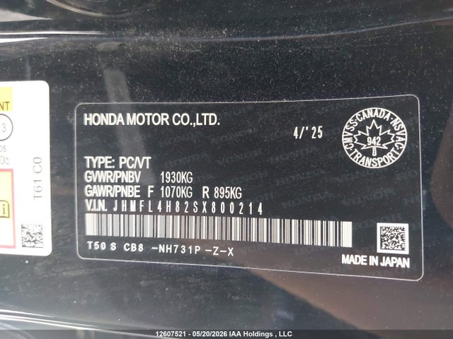 Продажа на аукционе авто 2025 Honda Civic Hybrid Sport, vin: JHMFL4H82SX800214, номер лота: 12607521
