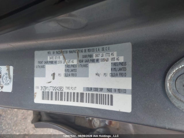 12607522 :رقم المزاد ، 3MZBM1U77GM242962 vin ، 2016 Mazda Mazda3 G/gx مزاد بيع