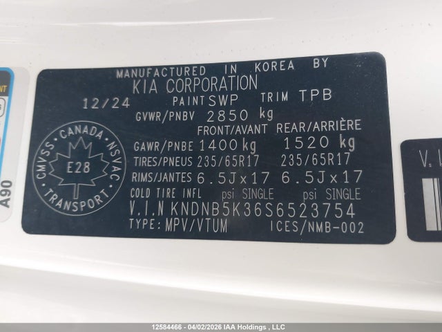 Продаж на аукціоні авто 2025 Kia Carnival Lx/lx+, vin: KNDNB5K36S6523754, номер лоту: 12584466