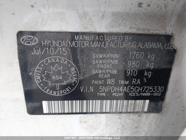 Продаж на аукціоні авто 2016 Hyundai Elantra L+, vin: 5NPDH4AE5GH725330, номер лоту: 12607551
