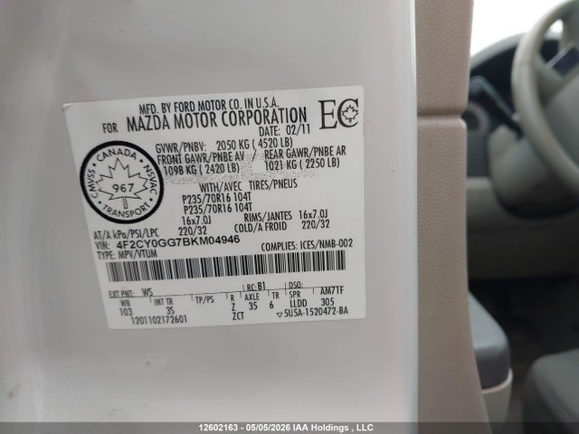 Aukcja sprzedaży 2011 Mazda Tribute Gs V6/gx V6, vin: 4F2CY0GG7BKM04946, numer aukcji: 12602163