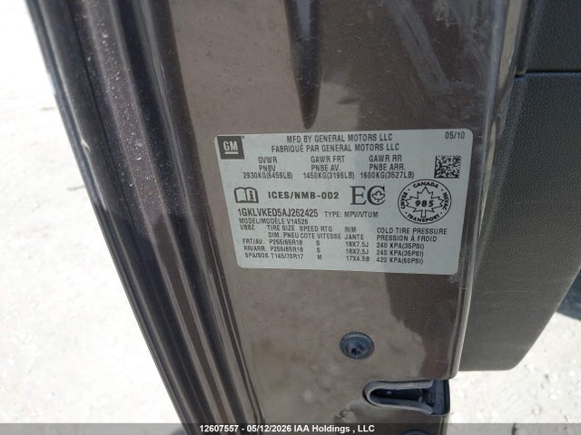 Aukcja sprzedaży 2010 Gmc Acadia Sle, vin: 1GKLVKED5AJ262425, numer aukcji: 12607557