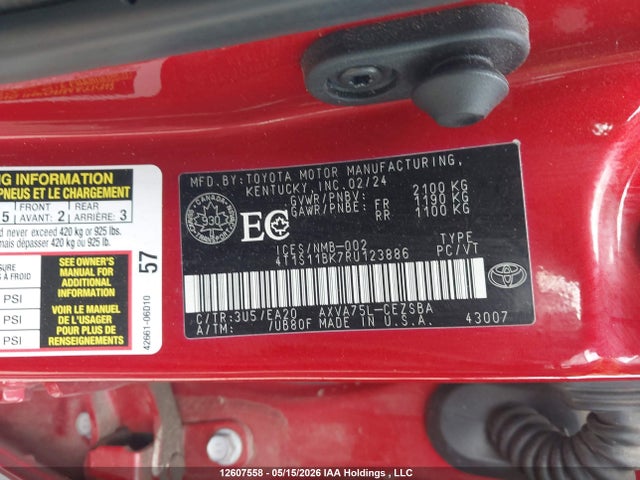 Aukcja sprzedaży 2024 Toyota Camry, vin: 4T1S11BK7RU123886, numer aukcji: 12607558