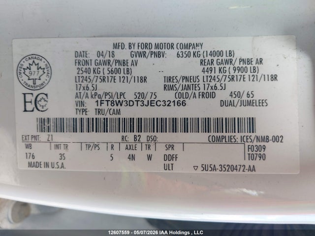 1FT8W3DT3JEC32166 Ford F350 Super Duty