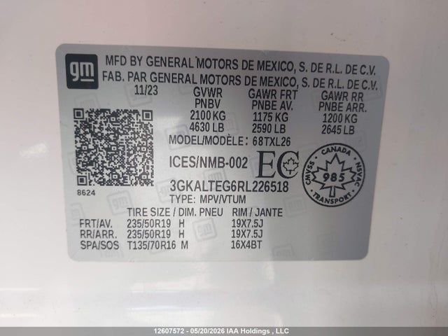 2024 Gmc Terrain Sle მანქანა იყიდება აუქციონზე, vin: 3GKALTEG6RL226518, აუქციონის ნომერი: 12607572