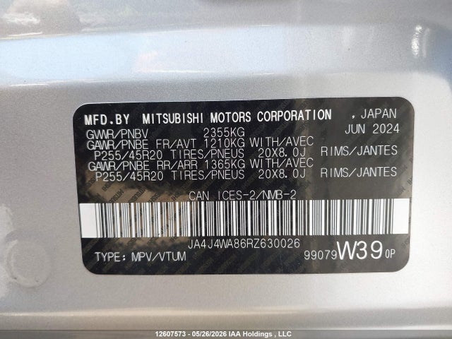 Aukcja sprzedaży 2024 Mitsubishi Outlander, vin: JA4J4WA86RZ630026, numer aukcji: 12607573