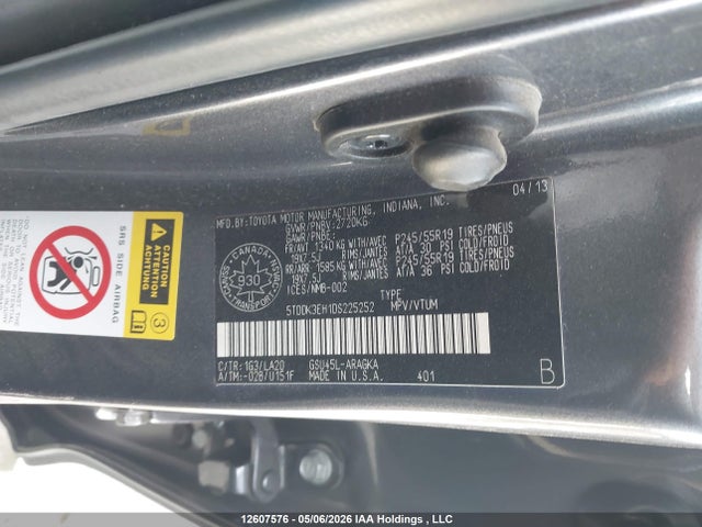 Aukcja sprzedaży 2013 Toyota Highlander V6 Limited, vin: 5TDDK3EH1DS225252, numer aukcji: 12607576