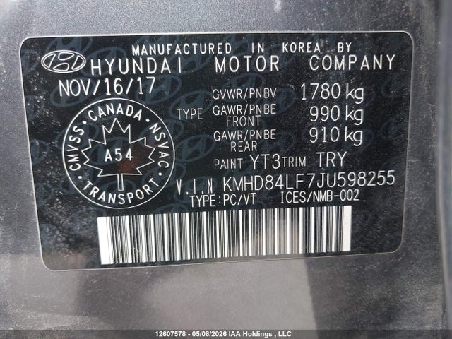 KMHD84LF7JU598255 Hyundai ELANTRA GL
