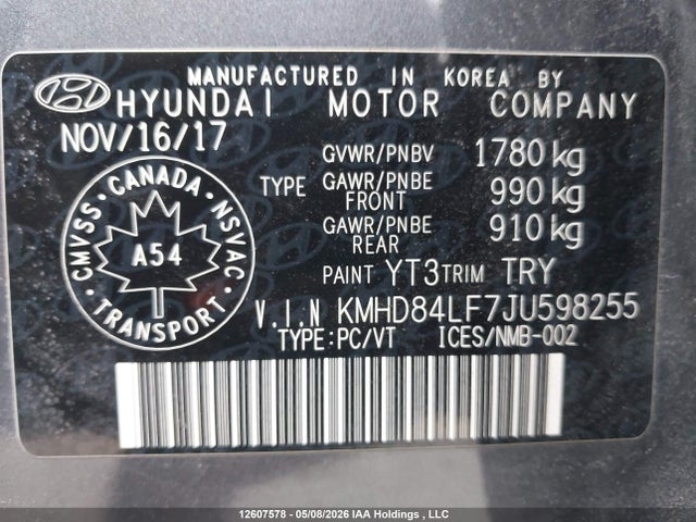 KMHD84LF7JU598255 Hyundai ELANTRA GL