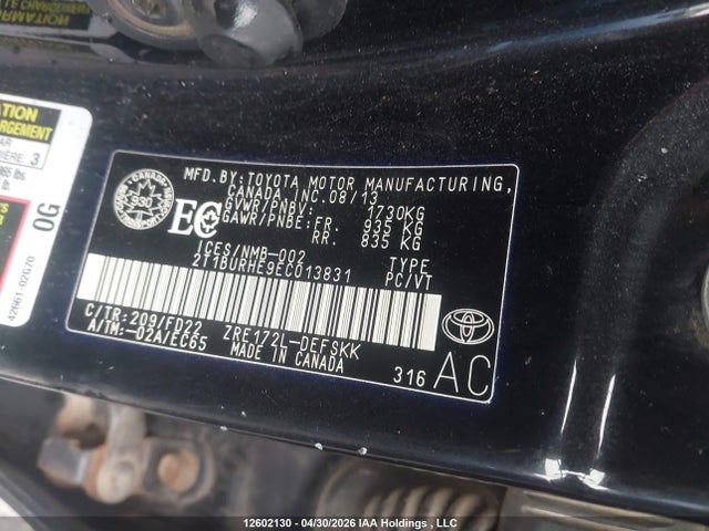 2014 Toyota Corolla S მანქანა იყიდება აუქციონზე, vin: 2T1BURHE9EC013831, აუქციონის ნომერი: 12602130