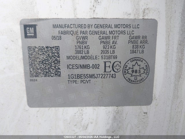 1G1BE5SM5J7227743 Chevrolet Cruze Lt Auto