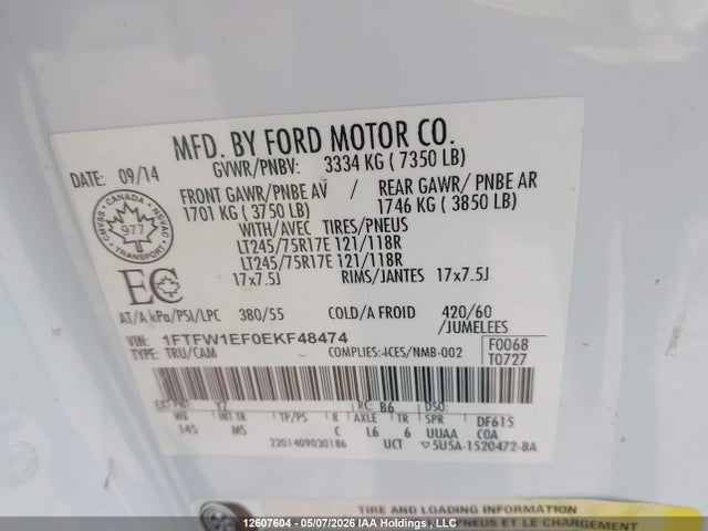 1FTFW1EF0EKF48474 Ford F150 Supercrew