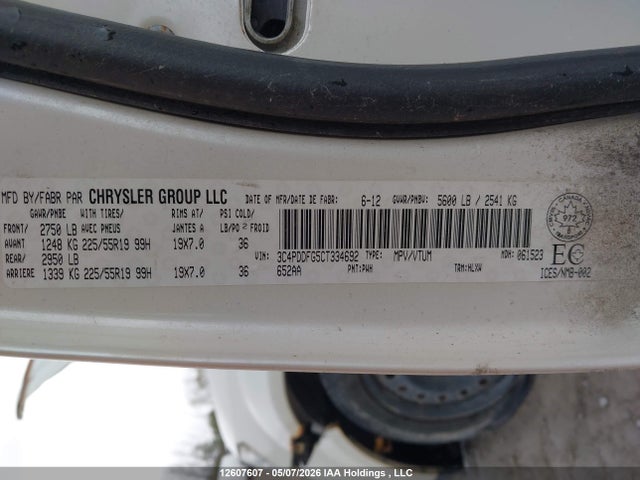 Aukcja sprzedaży 2012 Dodge Journey R/t, vin: 3C4PDDFG5CT334692, numer aukcji: 12607607