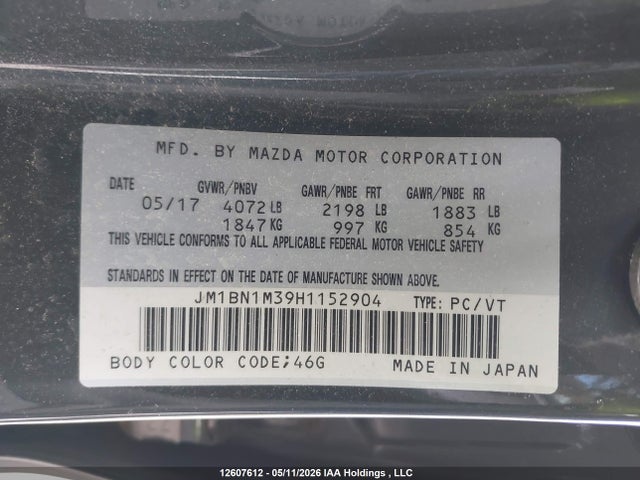 JM1BN1M39H1152904 Mazda MAZDA3